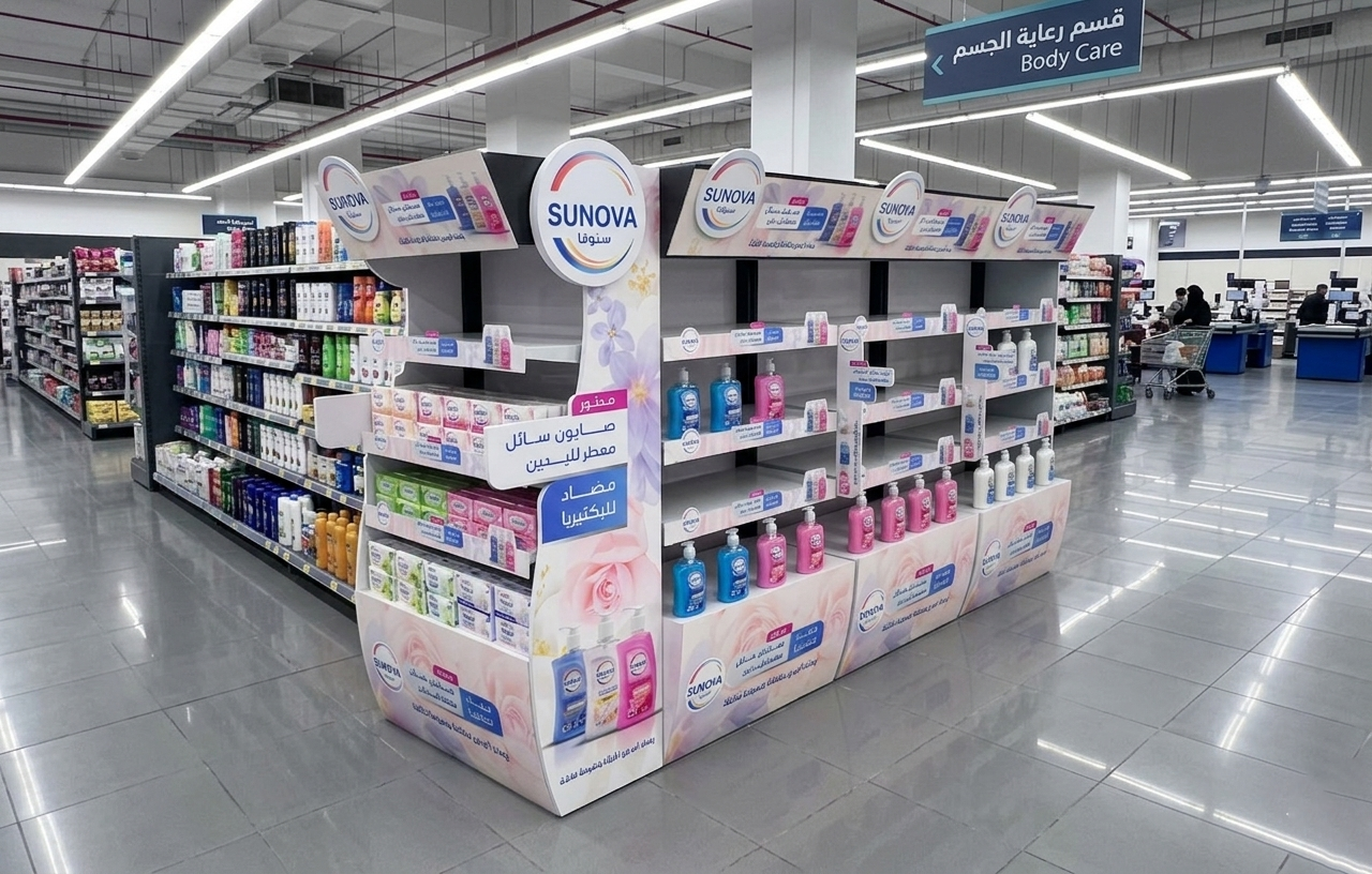 تصميم وتنفيذ وحدات عرض السوبر ماركت branding shelf (Gondola Store)