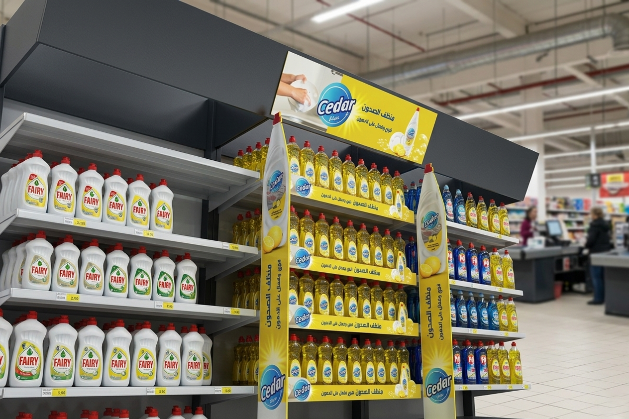 تصميم وتنفيذ وحدات عرض السوبر ماركت branding shelf (Gondola Store)